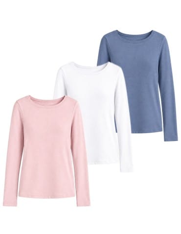 Gładkie bluzki longsleeve damskie dopasowane z miękkiej bawełnianej dzianiny 3-pak S