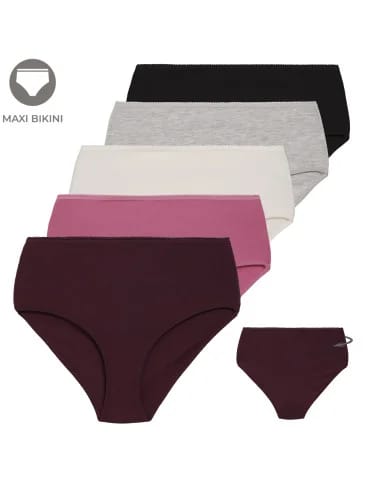 Figi damskie bawełniane majtki elastyczne maxi bikini z wyższym stanem 5-pak